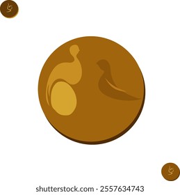 Two birds. One is sitting on an egg. Imitation round chocolate bar.