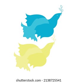 Two birds of peace dove in the colors of the Ukrainian flag yellow and blue flying up