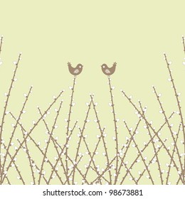 Hermosa ramita de sauce y aves cerradas