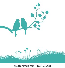 Dos pájaros colgando en una rama de árbol
