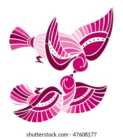 Two birds playing together, representing couple or lover.