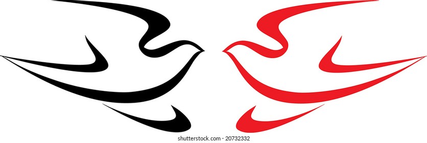 Two birds red and black opposite each other