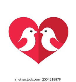 Two Birds in a Red Heart Shape