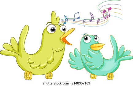 Two Birds Singing Song Illustration