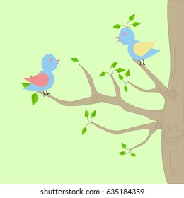 Two birds sitting on the branches of a tree