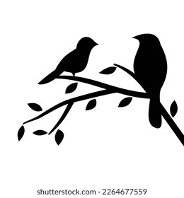 Two Birds Sitting on a Tree Branch Silhouette