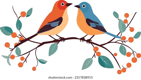 two birds sitting on the tree illustration for wall art and decoration