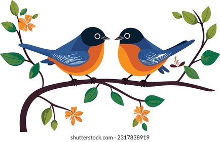 two birds sitting on the tree illustration for wall art and decoration