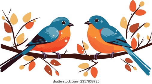 two birds sitting on the tree illustration for wall art and decoration