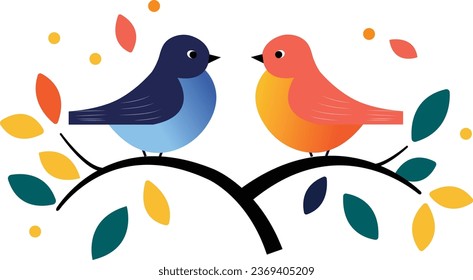 dos pájaros sentados en el vector del árbol para la decoración de paredes y el diseño de pegatinas