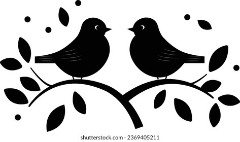 two birds sitting on the tree vector for wall decor and sticker design