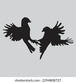 two birds sparrows grappled with his paws and circling in the sky on Vector silhouette