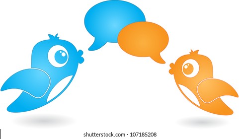 Two birds with speech bubbles different colors