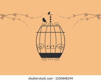 Two birds are standing on a geometric cage.