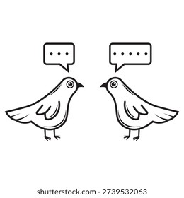 Two Birds Talking with Speech Bubbles Vector Illustration in Line Art Style, Represents Communication, Social Media, Chatting, and Messaging