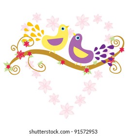 two birds. valentine background. vector illustration.