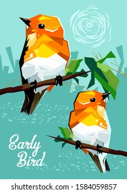 two birds vector design for poster, postcard, sticker, banner or stamp postage