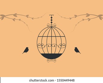 Two birds watching a geometric cage.