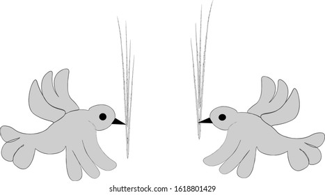 Two birds.Concept of love. White background.Vector illustration for your business. Cartoon style.
