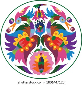 two bird.Vector oriental motif of birds and flowers. floral design with tree branch and exotic flowers, leaves and smaller petals. The tree of Life. Colorful flowers on a white background. Folk style.