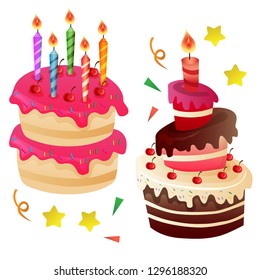 two birthday cake with candle on top