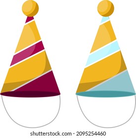 Zwei Geburtstagshüte, Illustration, Vektorgrafik auf weißem Hintergrund.