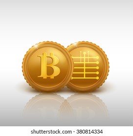 two bitcoins - bit coin BTC the new virtual money, vector illustration.