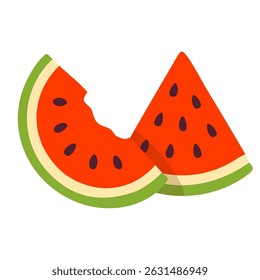 Two bitten watermelon slices side by side, playful and fresh summer treat.