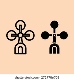 Dois símbolos abstratos pretos com quatro braços em um fundo de pêssego representando equilíbrio e harmonia em um conceito de design minimalista