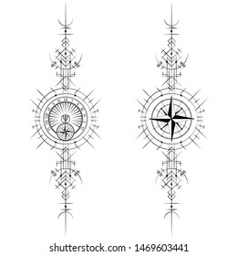 Two black abstract viking magic symbols isolated on white background