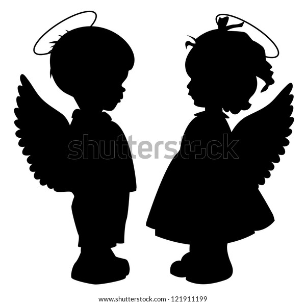 Deux Silhouettes D Ange Noir Isolees Sur Image Vectorielle De Stock Libre De Droits