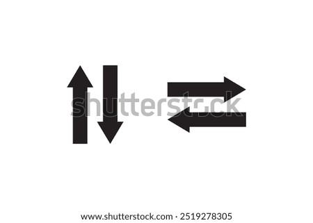 Two black arrow icons, one with horizontal double arrows pointing left and right, and the other with vertical arrows pointing up and down, symbolizing movement or direction.