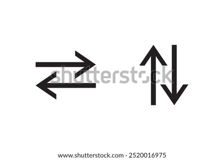 Two black arrow icons, one with horizontal double arrows pointing left and right, and the other with vertical arrows pointing up and down, symbolizing movement or direction.