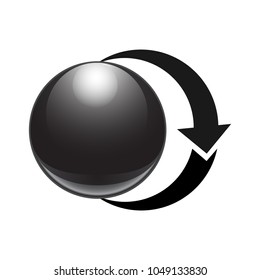 two black arrows with 3d ball on white background