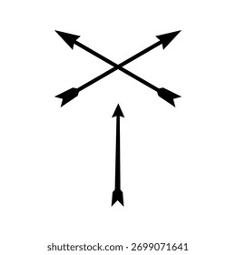 Dos flechas negras cruzadas en forma de X, apuntando en direcciones diagonales opuestas sobre un fondo blanco.