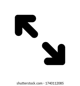 Two black Arrows diagonally. Two Side Icon. Black arrows icon. Arrow sign. 2 arrow isolated on white background.
