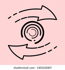 Two black arrows fly in a circle forming a funnel.