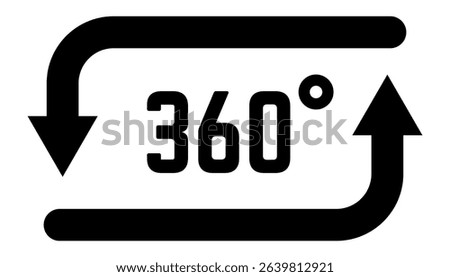 Two black arrows rotating 360 degrees with the number 360 in the center, representing virtual reality, augmented reality, and immersive experiences