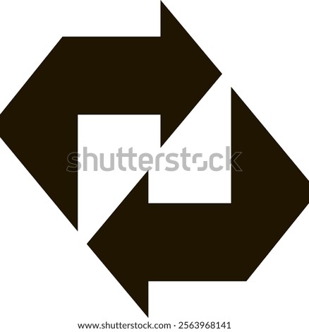 Two black arrows rotating in a continuous motion, forming a square that symbolizes concepts such as exchange, refresh, synchronization, and loop processes