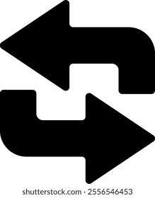 Two black arrows are rotating counterclockwise, exchanging data or information, symbolizing a continuous process of sharing and reciprocity on a clean white background