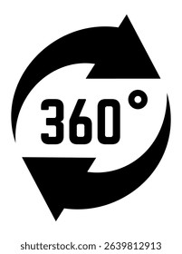 Two black arrows rotating in a full 360 degree motion, symbolizing complete coverage and representing the dynamic features of virtual and augmented reality technology