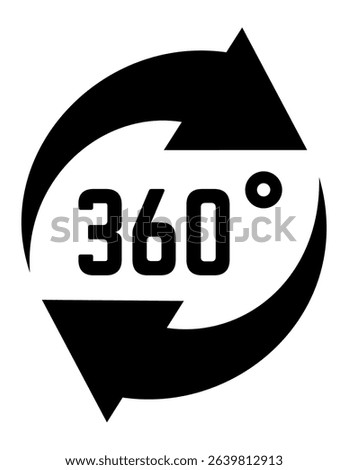 Two black arrows rotating in a full 360 degree motion, symbolizing complete coverage and representing the dynamic features of virtual and augmented reality technology
