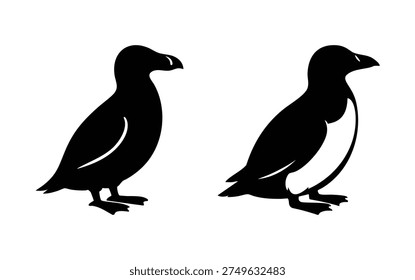 Two black Auk silhouettes standing side by side on white background