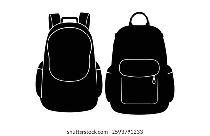 Two black backpacks on a white background