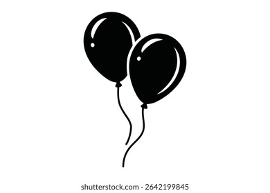 Two black balloons against a white background.