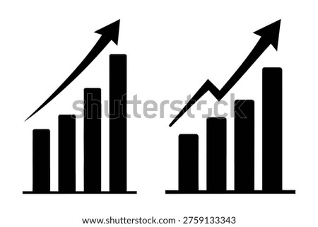 Two black bar graphs with arrows indicating upward trends and growth rates on a white background