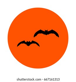 Two black bats on an orange circle,vector round icon, flat style, simple color change.