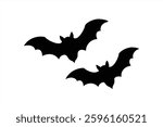 Two black bats soar through the air, their wings spread wide against a plain background, capturing a sense of mystery and nocturnal beauty typical of twilight hours.