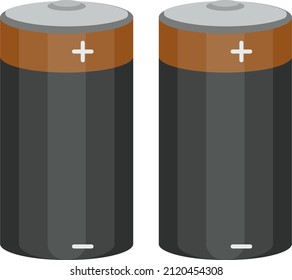 Zwei schwarze Batterien, Illustration, Vektorgrafik auf weißem Hintergrund.