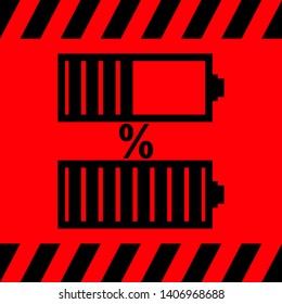 Two black batteries on a red background, vector illustration for design.